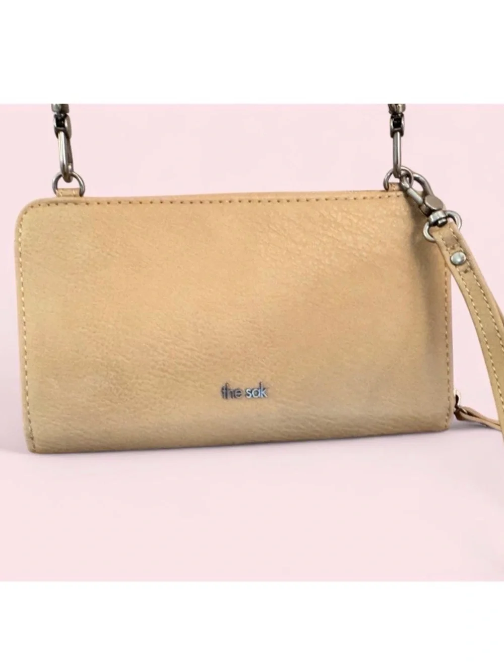 The Sak Large Smartphone Crochet & Leather Beaded Convertible Crossbody/Wristlet